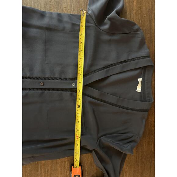 Vince Blouse Womens 4 Navy 100% Silk Long Sleeve Button Front Tunic Top - Picture 9 of 12